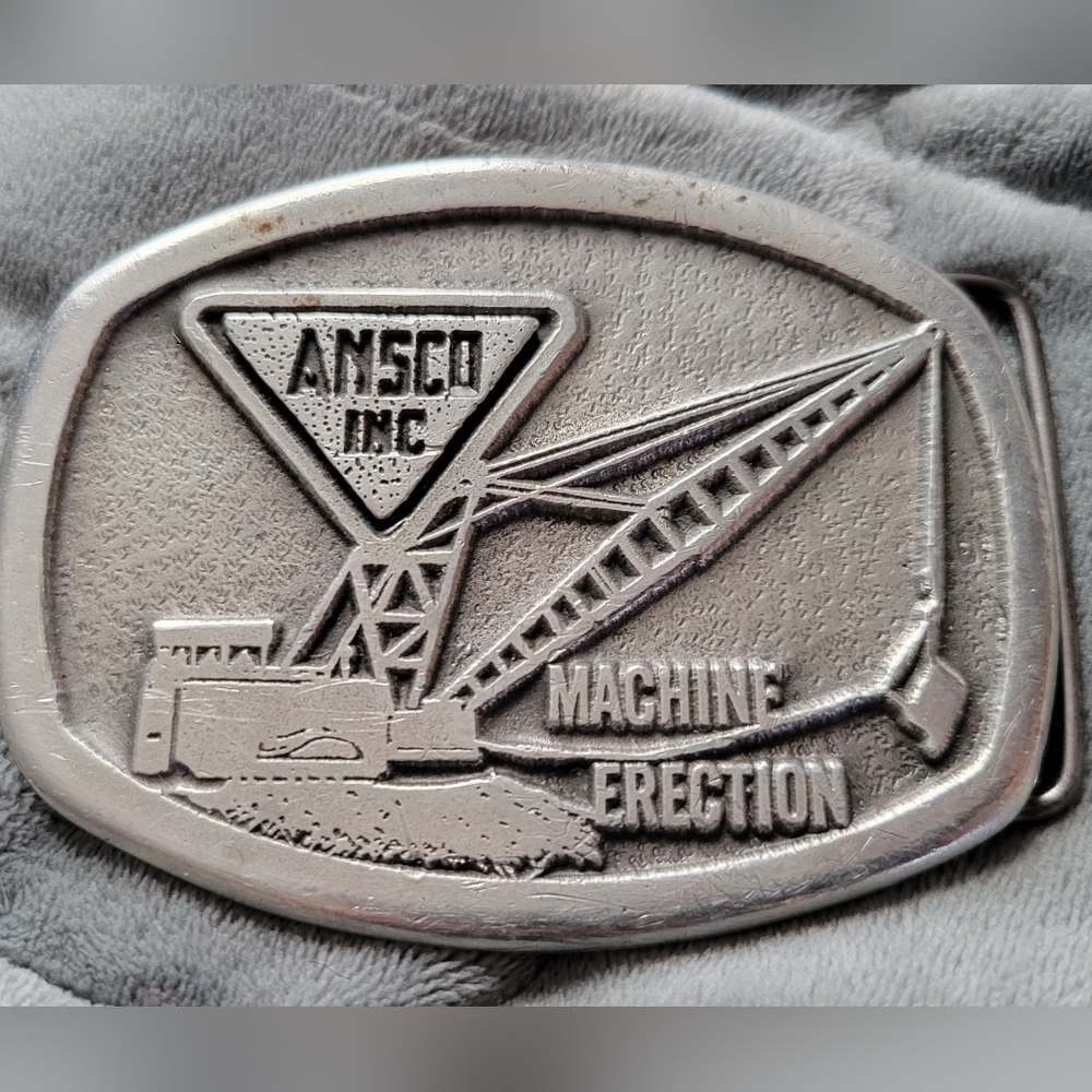 Vintage Silver Belt Buckle Ansco Inc MACHINE ERECTION Wyoming Studio Art Works